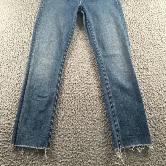 MOTHER Mid-Blue Frayed Hem Ankle Jeans - Picture 3 of 15